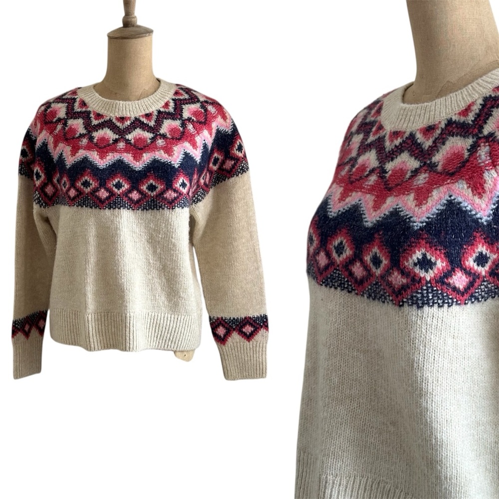 Old Navy Pink Fair Isle Knit Winter Sweater Size Small